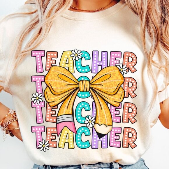 Tops - First Day of School T-shirt,  Bright Doodle Dots Design Tee